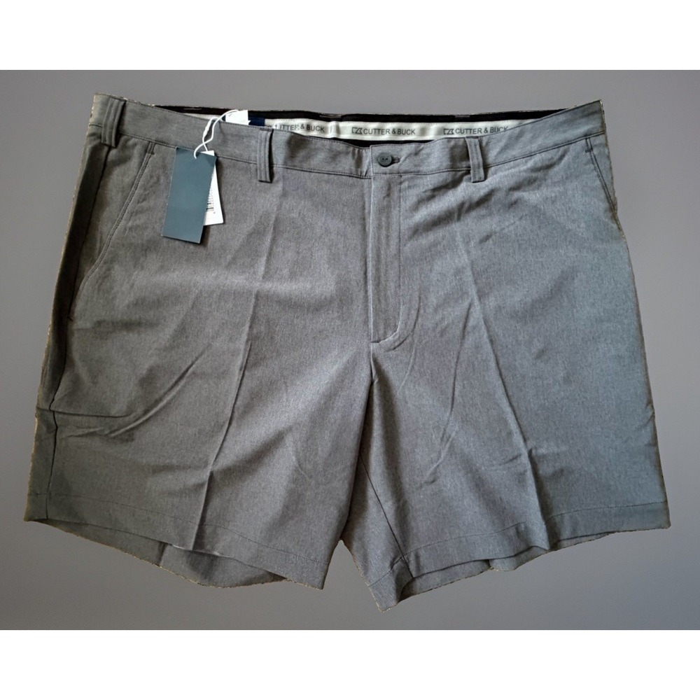 New Cutter & Buck Chino Golf Shorts Flat Front Gray Logo Mens Size 44 B NWT JBHS